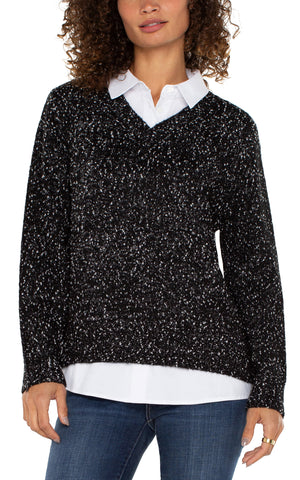 Twoffer Collared Sweater black with white flecks by Liverpool