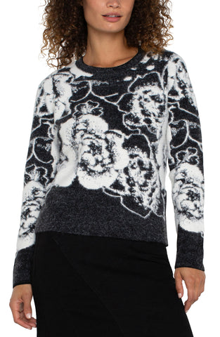 Long sleeve crew neck sweater black and white floral by Liverpool