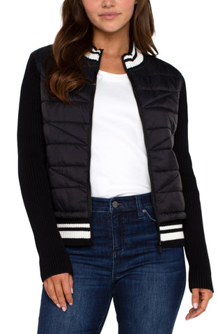 Quilted front zip sweater with stripe by Liverpool