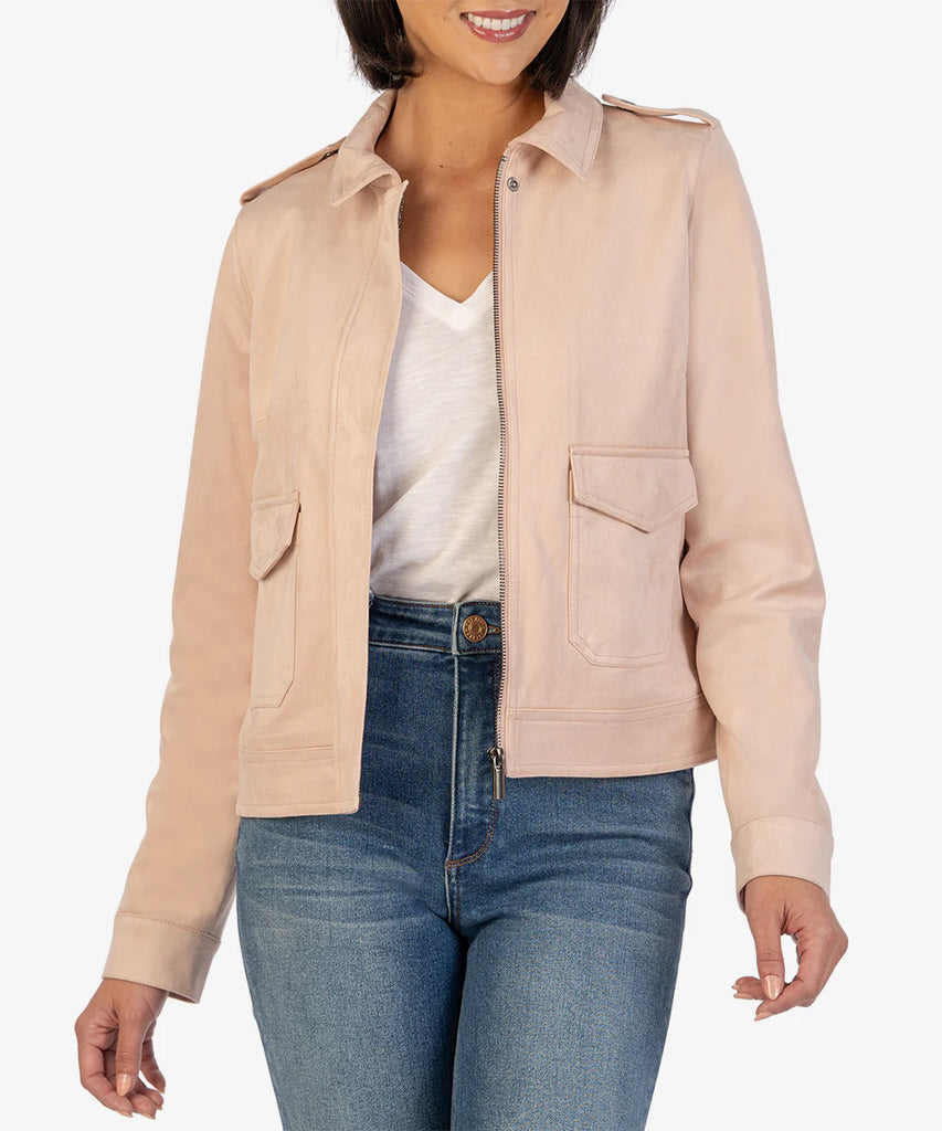 Alena Zip Faux Suede Jacket in powder pink by Kut from the Kloth