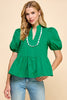 Green peplum top with white trim by TCEC