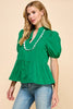 Green peplum top with white trim by TCEC