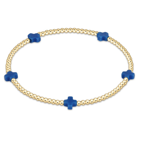 Signature cross small gold pattern cross 2mm bracelet cobalt by Enewton