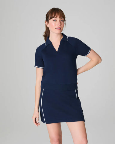 Air pique short sleeve polo in navy by Spanx