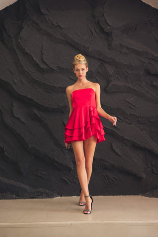 Asymmetrical ruffle detail rube mini dress by Lena