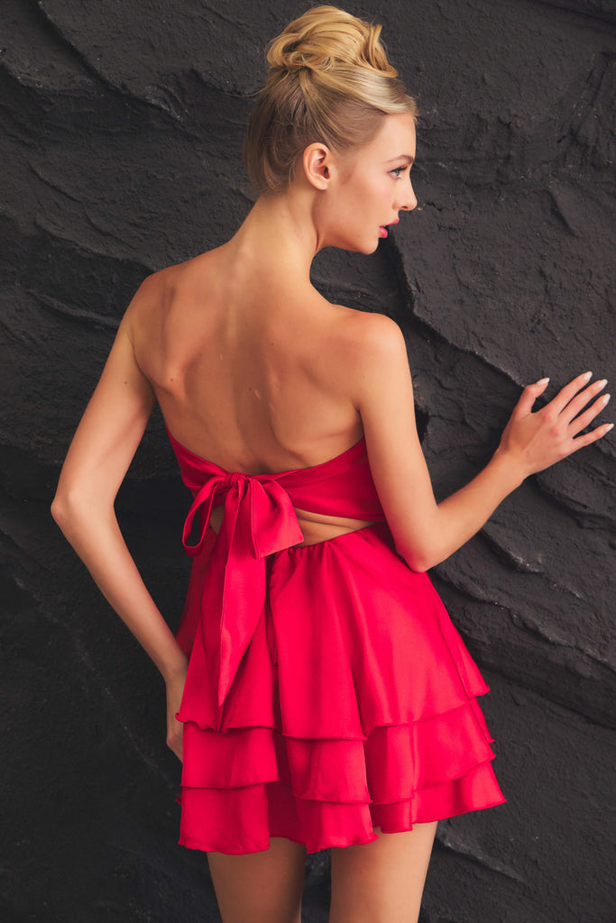 Asymmetrical ruffle detail tube mini dress by Lena - Two Doors Down Boutique Asymmetrical ruffle detail tube mini dress by Lena - Two Doors Down Boutique
