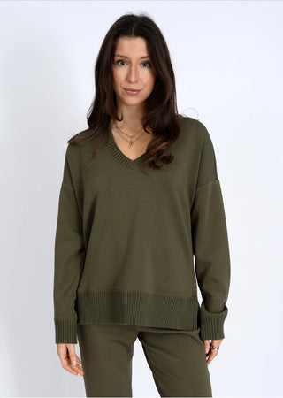 Vixie soft knit sweater v neck olive by RD Style