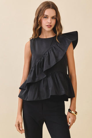 sleeveless ruffle detail top by TCEC