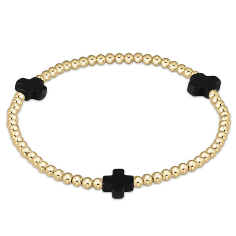 Signature cross 3mm bead bracelet onyx by Enewton