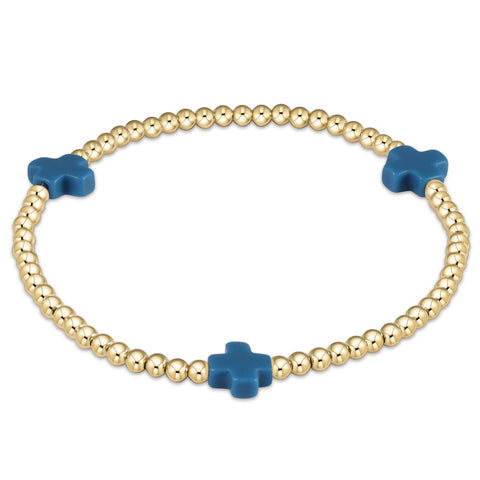 Signature cross 3mm bead bracelet cobalt by Enewton