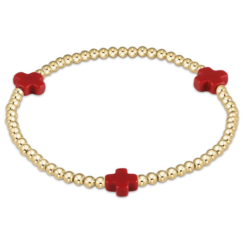 Signature cross 3mm bead bracelet red by Enewton