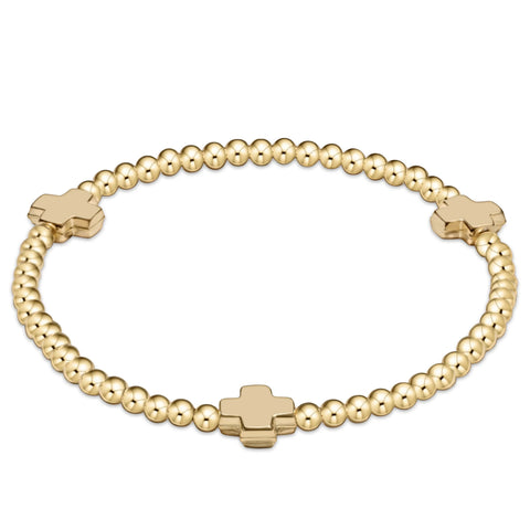 Signature cross gold pattern 3mm bead bracelet by Enewton