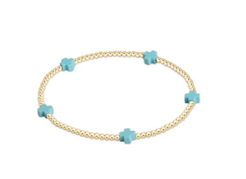 Signature cross small gold pattern 2mm bead bracelet turquoise by Enewton
