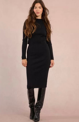 Ribbed sweater dress with tie back by Molly Bracken