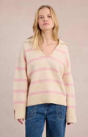 Cream and pink striped sweater by Molly Bracken