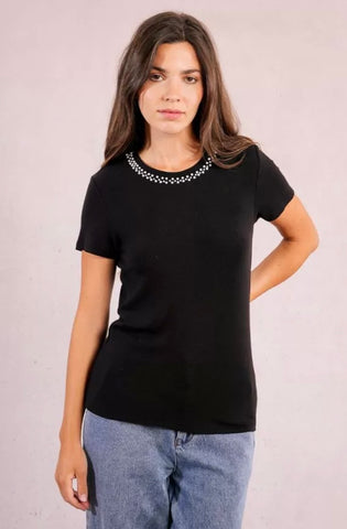 Pearl trimmed necklace tee by Molly Bracken