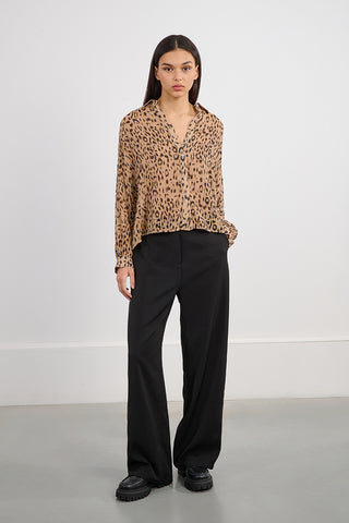 Tan animal print button up by Molly Bracken