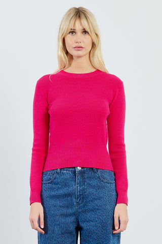Long sleeve crew neck sweater fuchsia by Molly Bracken