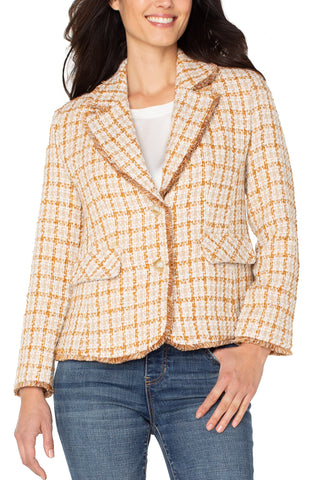 Blazer fray edges gold khaki plaid by Liverpool