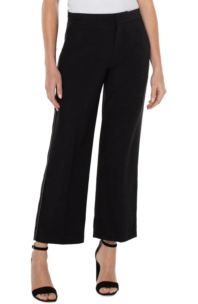 wide leg ankle trouser with chain trim by Liverpool