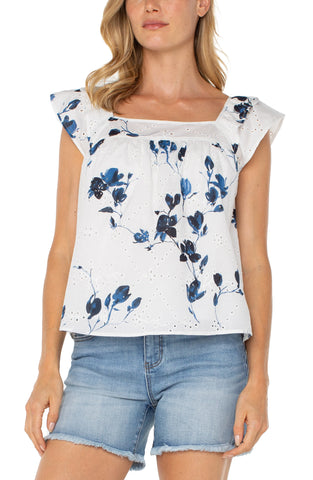 short sleeve square neck top indigo blue by Liverpool
