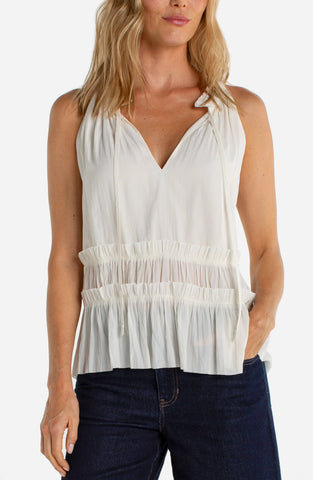 Sleeveless woven top with ruffles by Liverpool