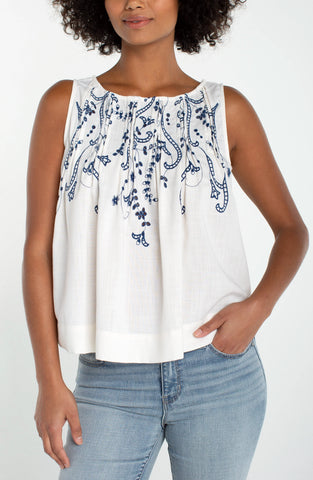 Sleeveless boat neck woven top by Liverpool