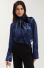 Long sleeve woven blouse with back ties sapphire by Liverpool
