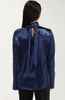 Long sleeve woven blouse with back ties sapphire by Liverpool