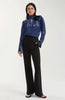 Long sleeve woven blouse with back ties sapphire by Liverpool
