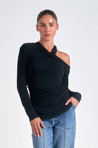 Long sleeve One Shoulder Black Top by Elan