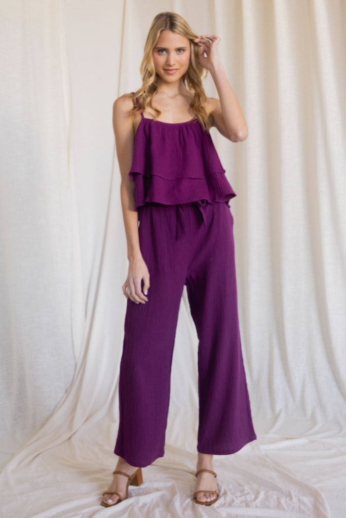 Gauze cami strap cropped top in orchid by P Cill