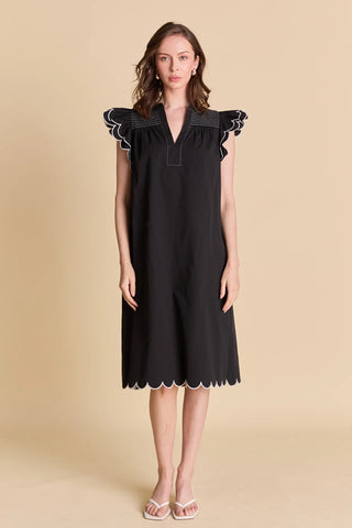 Scallop midi dress black by English Factory
