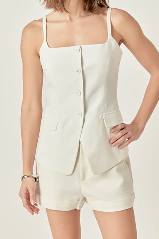 linen sleeveless vest white by English Factory