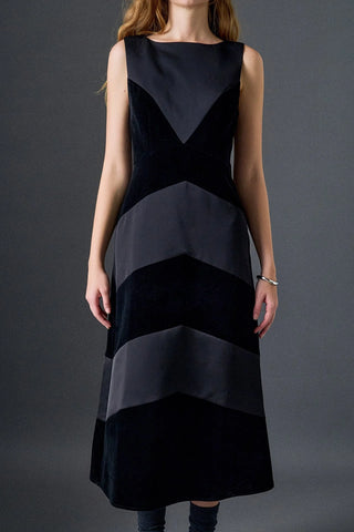 Velvet satin combo maxi dress black by English Factory