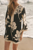 Flower print linen mini dress black cream by English Factory