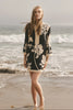 Flower print linen mini dress black cream by English Factory