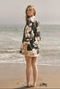 Flower print linen mini dress black cream by English Factory