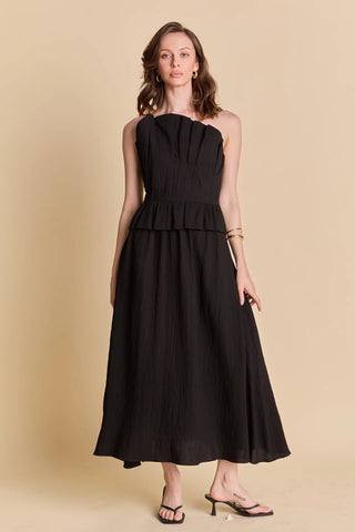 Ruffled tube top dress black by English Factory