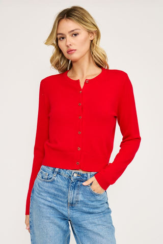 Celeste Red Heart Button Cardigan by Lucy Paris