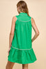 Kelly Green Sleeveless Mini Dress Cream Piping by TCEC