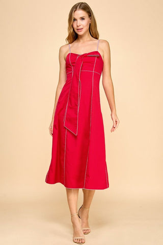 Red midi bow sundress  by TCEC