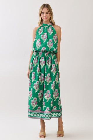 Green pink floral maxi skirt set by TCEC