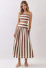 Brown and cream striped skirt set by TCEC