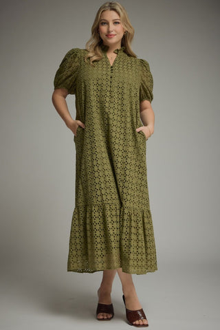 Olive eyelet maxi dress Plus size by Entro