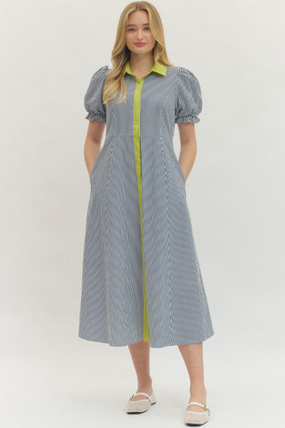 Navy striped midi lime trim by Entro