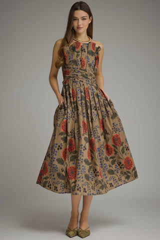 Camel floral strapless midi by Entro