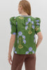 Green v neck top blue flowers by Entro