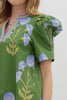 Green v neck top blue flowers by Entro