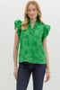 Green flutter sleeve button up by Entro